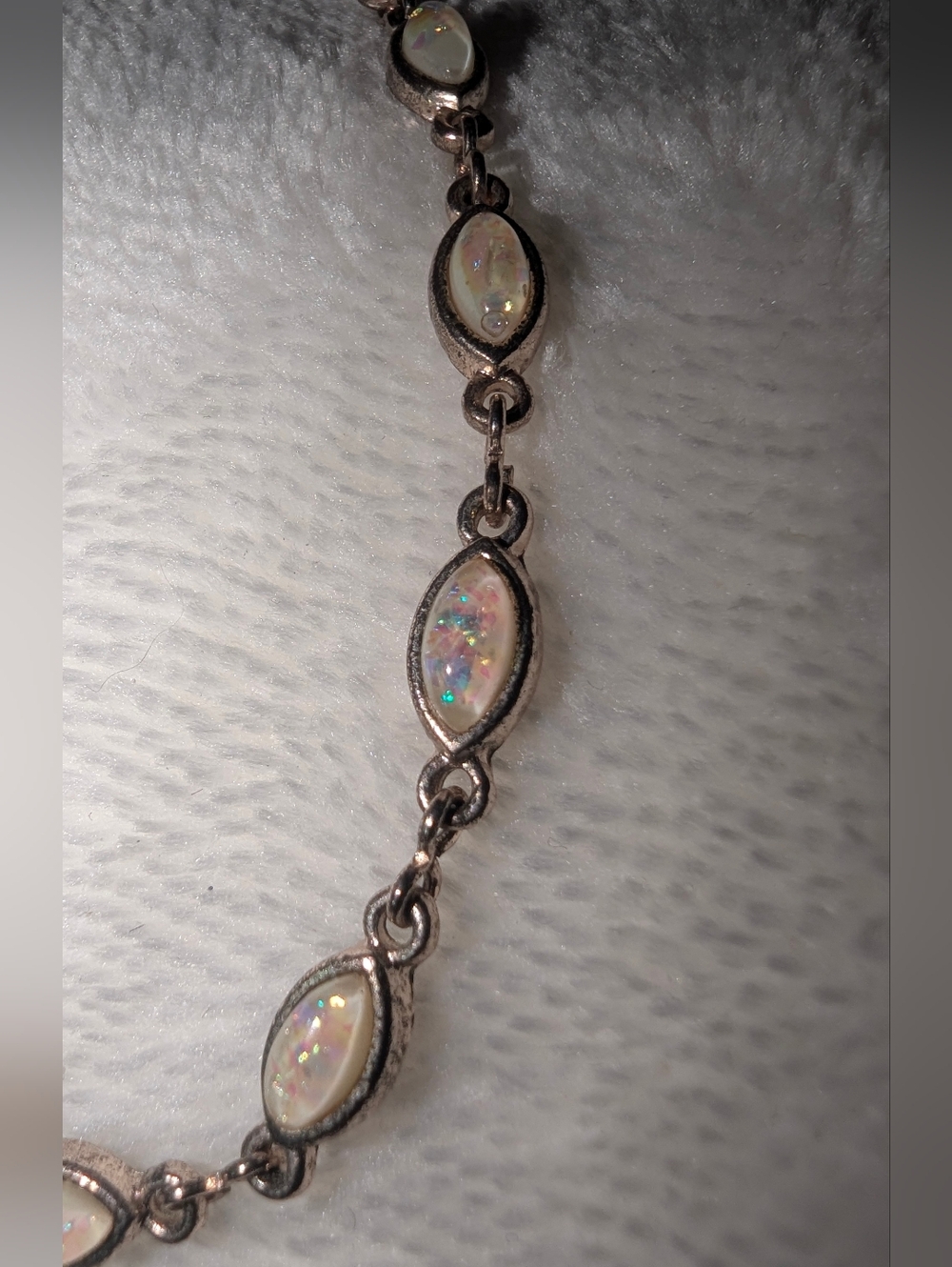 Vintage Y2K Iridescent Marquise Link Necklace –   Faux Fire Opal Dainty Choker